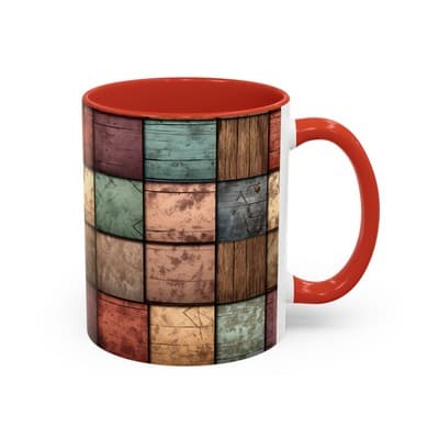 Rustic Patchwork Coffee Mug 11oz 15oz | Vintage Home Gift | Cozy Country Cup - Thumbnail 2