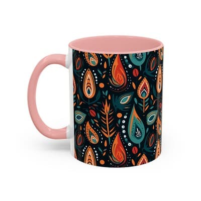 Folk Art Coffee Mug 11oz 15oz | Boho Pattern Cup | Earthy Gift for Soulful Women - Thumbnail 3