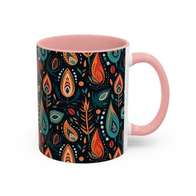 Folk Art Coffee Mug 11oz 15oz | Boho Pattern Cup | Earthy Gift for Soulful Women - Thumbnail 2