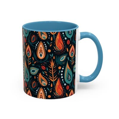 Folk Art Coffee Mug 11oz 15oz | Boho Pattern Cup | Earthy Gift for Soulful Women - Thumbnail 2