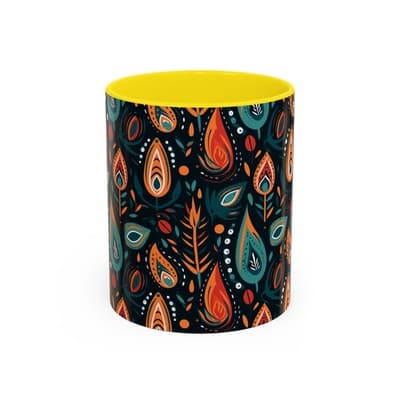 Folk Art Coffee Mug 11oz 15oz | Boho Pattern Cup | Earthy Gift for Soulful Women