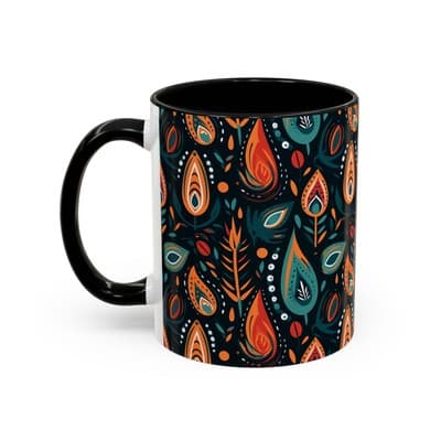 Folk Art Coffee Mug 11oz 15oz | Boho Pattern Cup | Earthy Gift for Soulful Women - Thumbnail 3