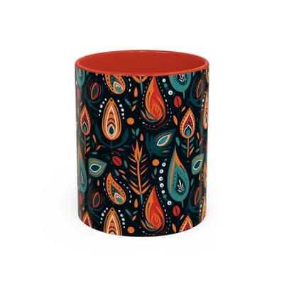 Folk Art Coffee Mug 11oz 15oz | Boho Pattern Cup | Earthy Gift for Soulful Women