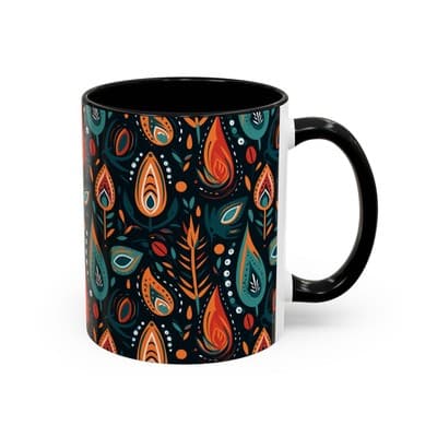 Folk Art Coffee Mug 11oz 15oz | Boho Pattern Cup | Earthy Gift for Soulful Women - Thumbnail 2