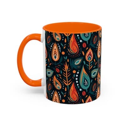 Folk Art Coffee Mug 11oz 15oz | Boho Pattern Cup | Earthy Gift for Soulful Women - Thumbnail 3