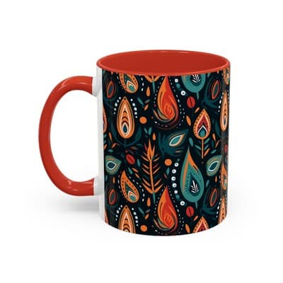 Folk Art Coffee Mug 11oz 15oz | Boho Pattern Cup | Earthy Gift for Soulful Women - Thumbnail 3