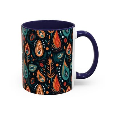 Folk Art Coffee Mug 11oz 15oz | Boho Pattern Cup | Earthy Gift for Soulful Women - Thumbnail 2