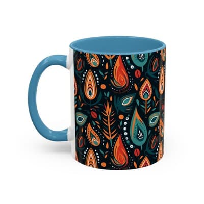 Folk Art Coffee Mug 11oz 15oz | Boho Pattern Cup | Earthy Gift for Soulful Women - Thumbnail 3