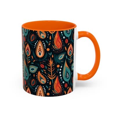 Folk Art Coffee Mug 11oz 15oz | Boho Pattern Cup | Earthy Gift for Soulful Women - Thumbnail 2