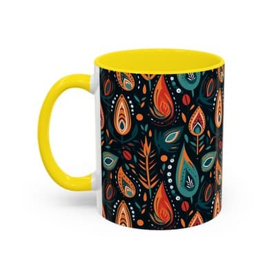 Folk Art Coffee Mug 11oz 15oz | Boho Pattern Cup | Earthy Gift for Soulful Women - Thumbnail 3