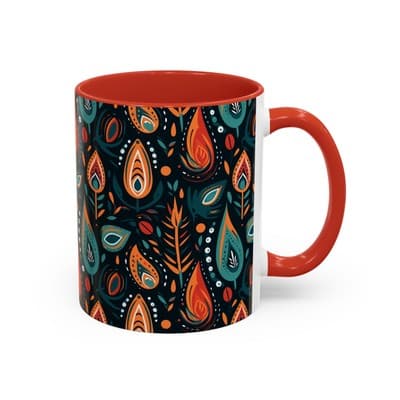 Folk Art Coffee Mug 11oz 15oz | Boho Pattern Cup | Earthy Gift for Soulful Women - Thumbnail 2