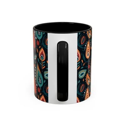 Folk Art Coffee Mug 11oz 15oz | Boho Pattern Cup | Earthy Gift for Soulful Women - Thumbnail 4