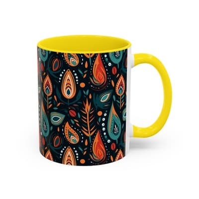 Folk Art Coffee Mug 11oz 15oz | Boho Pattern Cup | Earthy Gift for Soulful Women - Thumbnail 2