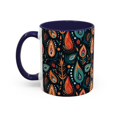 Folk Art Coffee Mug 11oz 15oz | Boho Pattern Cup | Earthy Gift for Soulful Women - Thumbnail 3