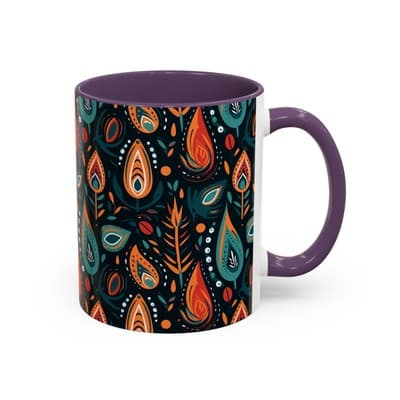 Folk Art Coffee Mug 11oz 15oz | Boho Pattern Cup | Earthy Gift for Soulful Women - Thumbnail 2
