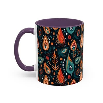 Folk Art Coffee Mug 11oz 15oz | Boho Pattern Cup | Earthy Gift for Soulful Women - Thumbnail 3
