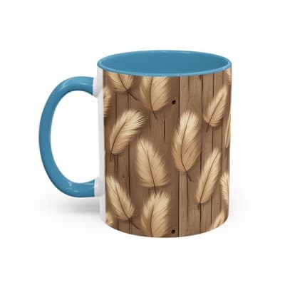 Feather Print Coffee Mug 11oz 15oz | Rustic Calm Gift | Nature Inspired Cup - Thumbnail 3