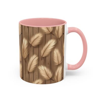 Feather Print Coffee Mug 11oz 15oz | Rustic Calm Gift | Nature Inspired Cup - Thumbnail 2