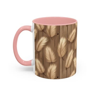 Feather Print Coffee Mug 11oz 15oz | Rustic Calm Gift | Nature Inspired Cup - Thumbnail 3