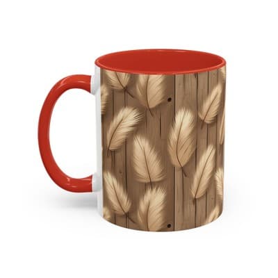 Feather Print Coffee Mug 11oz 15oz | Rustic Calm Gift | Nature Inspired Cup - Thumbnail 3