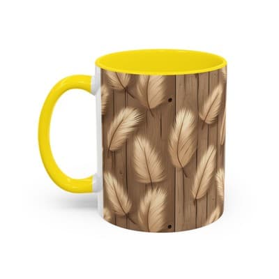 Feather Print Coffee Mug 11oz 15oz | Rustic Calm Gift | Nature Inspired Cup - Thumbnail 3