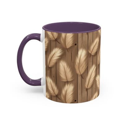 Feather Print Coffee Mug 11oz 15oz | Rustic Calm Gift | Nature Inspired Cup - Thumbnail 3