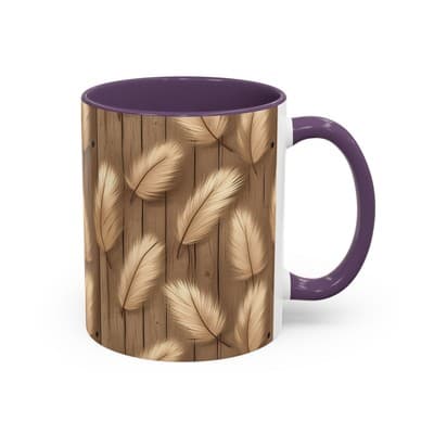 Feather Print Coffee Mug 11oz 15oz | Rustic Calm Gift | Nature Inspired Cup - Thumbnail 2