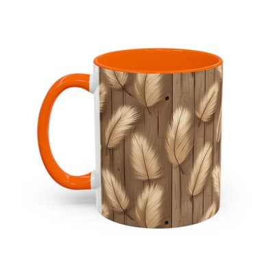 Feather Print Coffee Mug 11oz 15oz | Rustic Calm Gift | Nature Inspired Cup - Thumbnail 3