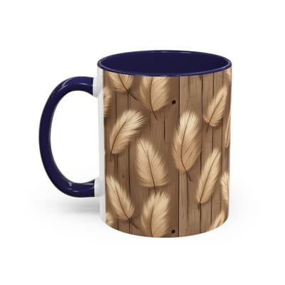 Feather Print Coffee Mug 11oz 15oz | Rustic Calm Gift | Nature Inspired Cup - Thumbnail 3