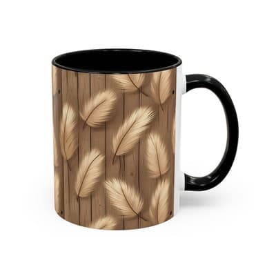 Feather Print Coffee Mug 11oz 15oz | Rustic Calm Gift | Nature Inspired Cup - Thumbnail 2