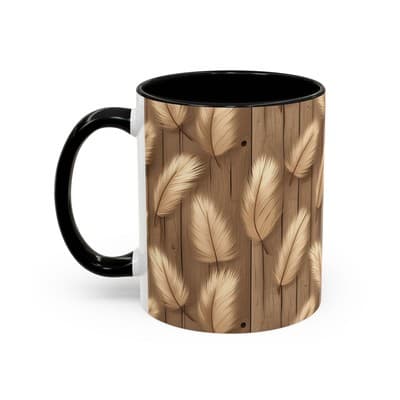 Feather Print Coffee Mug 11oz 15oz | Rustic Calm Gift | Nature Inspired Cup - Thumbnail 3