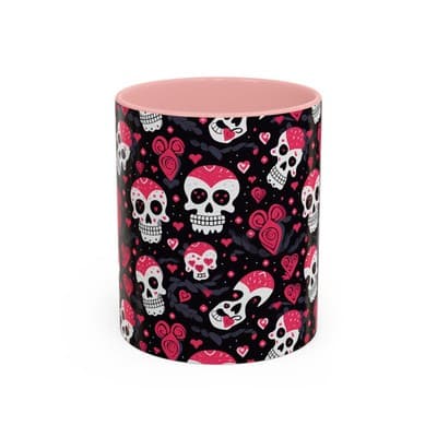 Cute Pink Skull Coffee Mug 11oz 15oz | Gothic Halloween Gift | Fun Goth Cup