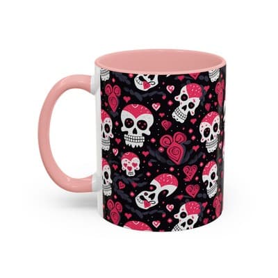 Cute Pink Skull Coffee Mug 11oz 15oz | Gothic Halloween Gift | Fun Goth Cup - Thumbnail 3