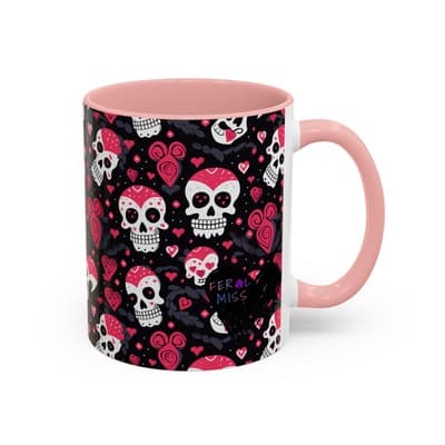 Cute Pink Skull Coffee Mug 11oz 15oz | Gothic Halloween Gift | Fun Goth Cup - Thumbnail 2