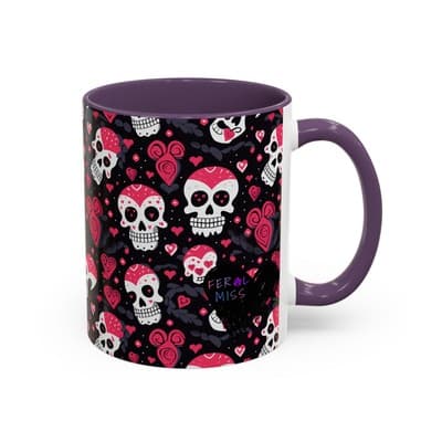Cute Pink Skull Coffee Mug 11oz 15oz | Gothic Halloween Gift | Fun Goth Cup - Thumbnail 2