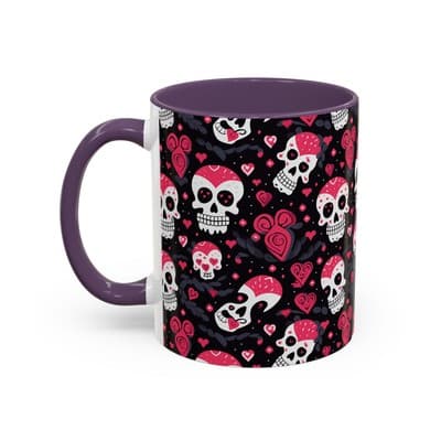Cute Pink Skull Coffee Mug 11oz 15oz | Gothic Halloween Gift | Fun Goth Cup - Thumbnail 3