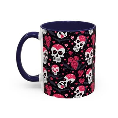 Cute Pink Skull Coffee Mug 11oz 15oz | Gothic Halloween Gift | Fun Goth Cup - Thumbnail 3