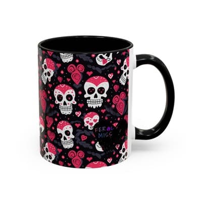 Cute Pink Skull Coffee Mug 11oz 15oz | Gothic Halloween Gift | Fun Goth Cup - Thumbnail 3