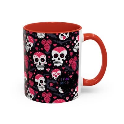 Cute Pink Skull Coffee Mug 11oz 15oz | Gothic Halloween Gift | Fun Goth Cup - Thumbnail 2