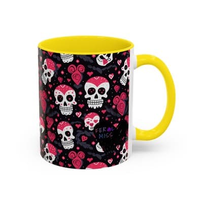 Cute Pink Skull Coffee Mug 11oz 15oz | Gothic Halloween Gift | Fun Goth Cup - Thumbnail 2