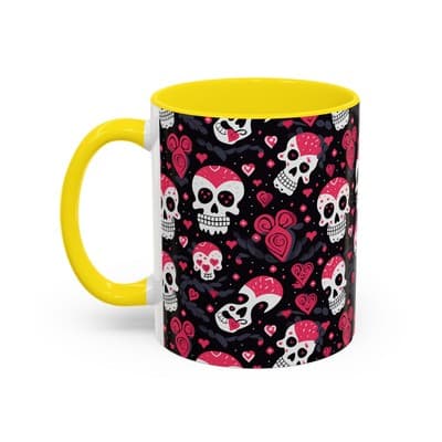 Cute Pink Skull Coffee Mug 11oz 15oz | Gothic Halloween Gift | Fun Goth Cup - Thumbnail 3
