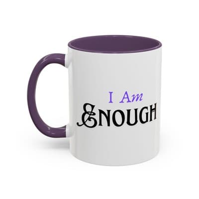 I Am Enough Purple Affirmation Mug 11oz 15oz | Self Love Coffee Cup for Women - Thumbnail 3
