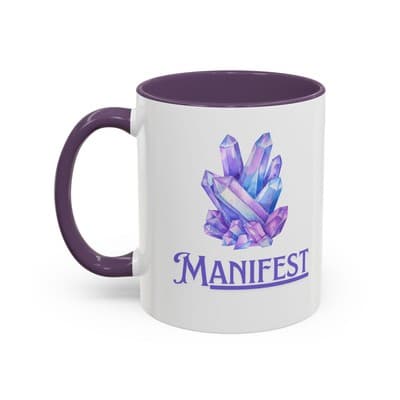Manifest Crystal Coffee Mug 11oz 15oz | Spiritual Gift for Women Intentions Cup