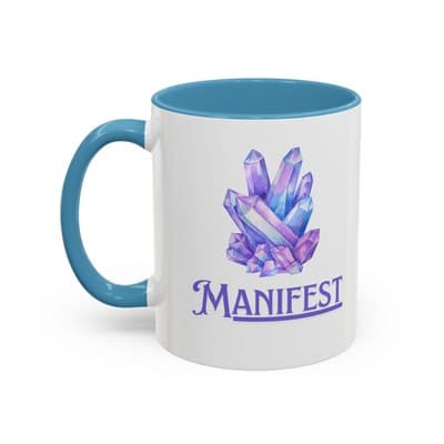 Manifest Crystal Coffee Mug 11oz 15oz | Spiritual Gift for Women Intentions Cup