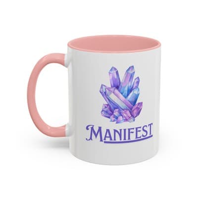 Manifest Crystal Coffee Mug 11oz 15oz | Spiritual Gift for Women Intentions Cup