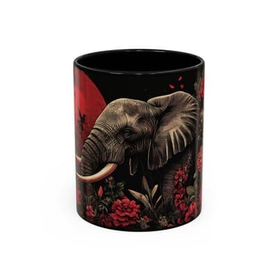 Elephant and Floral Ceramic Coffee Mug 11oz 15oz | Unique Nature Gift for Her