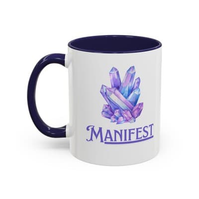 Manifest Crystal Coffee Mug 11oz 15oz | Spiritual Gift for Women Intentions Cup