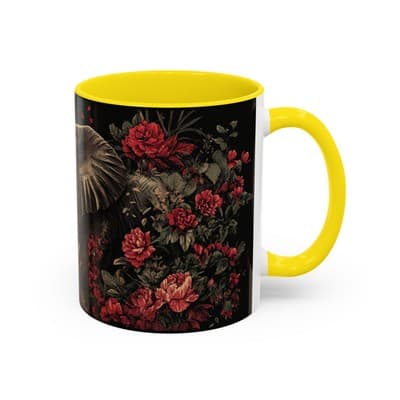 Elephant and Floral Ceramic Coffee Mug 11oz 15oz | Unique Nature Gift for Her - Thumbnail 2