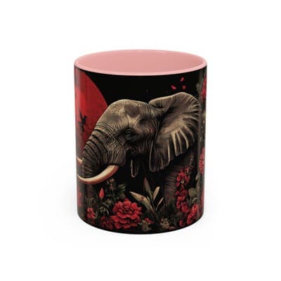 Elephant and Floral Ceramic Coffee Mug 11oz 15oz | Unique Nature Gift for Her