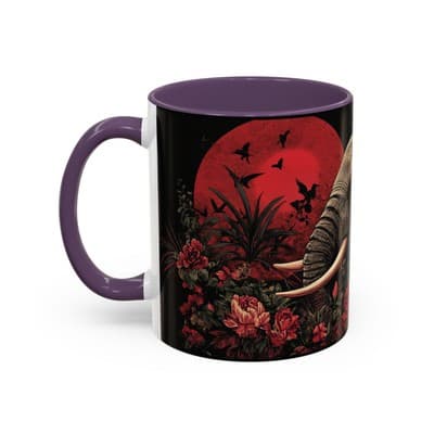 Elephant and Floral Ceramic Coffee Mug 11oz 15oz | Unique Nature Gift for Her - Thumbnail 3
